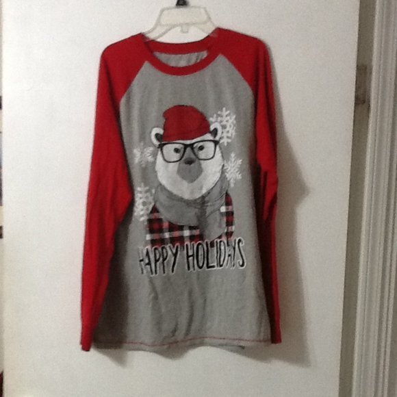 Large gray and red Happy Holidays night shirt, Sleep3 - Picture 1 of 4